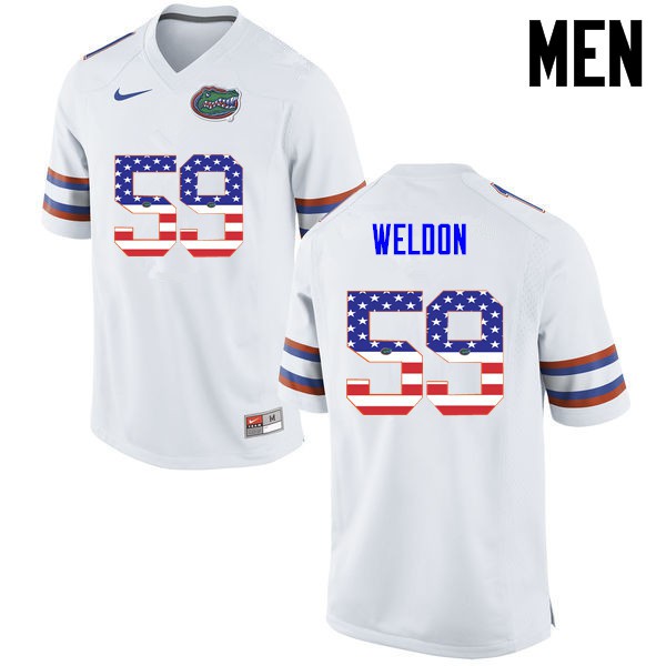 Florida Gators Men #59 Danny Weldon College Football USA Flag Fashion White